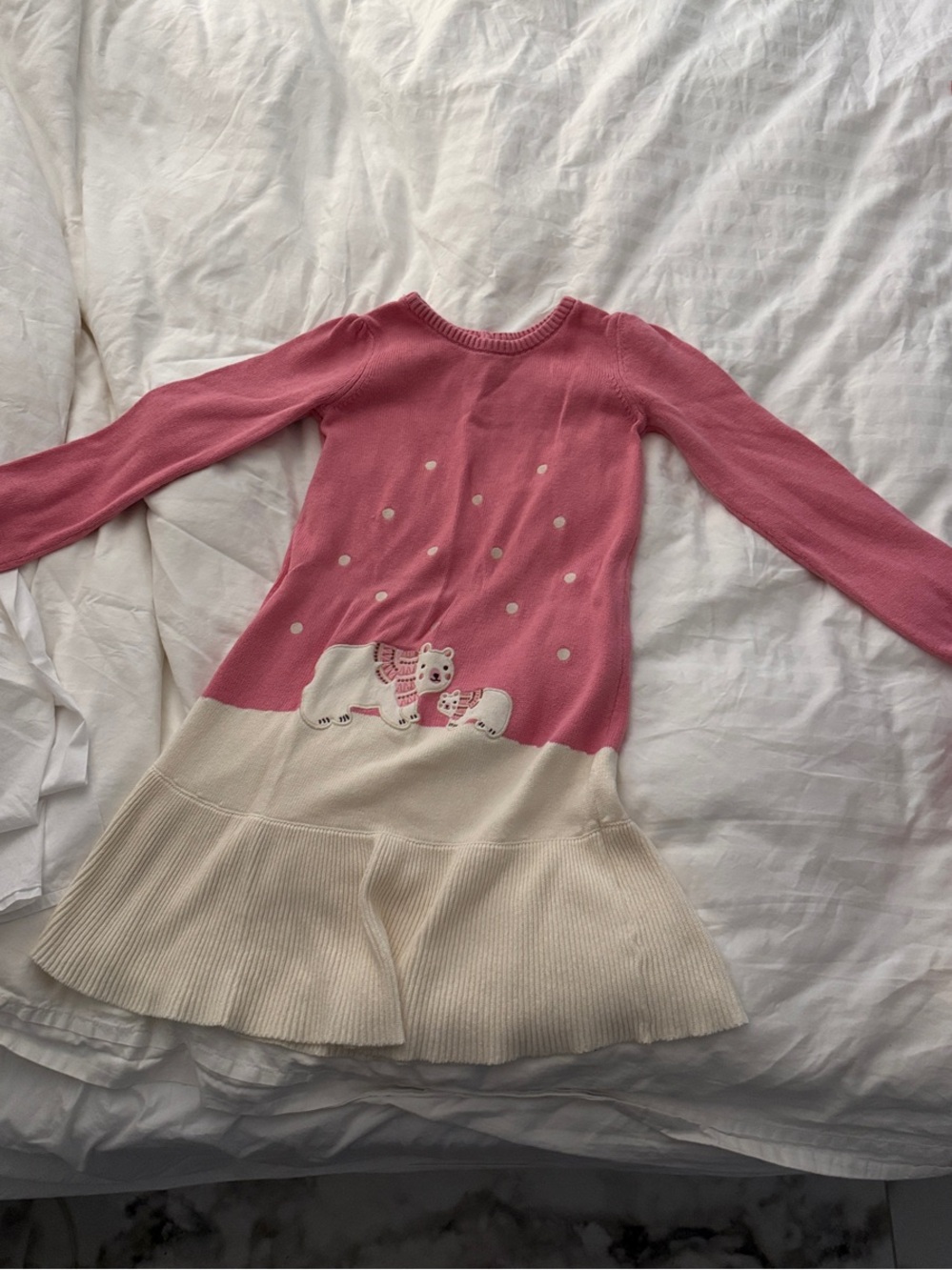 Gymboree Pink and Cream Knit Dress with Bear Appliqué